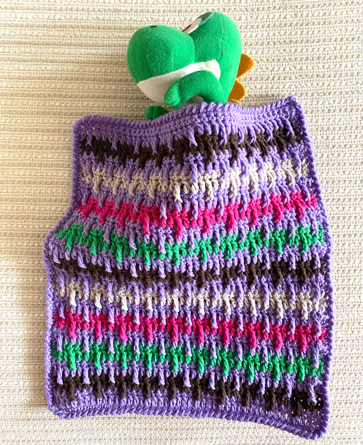 Multi-Colored Post Crochet Blanket for Small Dolls and Stuffed Animals - 11" x 11"