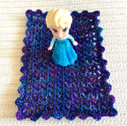 Miniature Crochet Blanket for Dollhouses & Tiny Stuffed Animals – Purple and Blue, Scalloped Edge, 2 Sizes