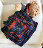 Jewel-Tone Granny Square Crochet Blanket for Dolls & Stuffed Animals, 17" x 17"