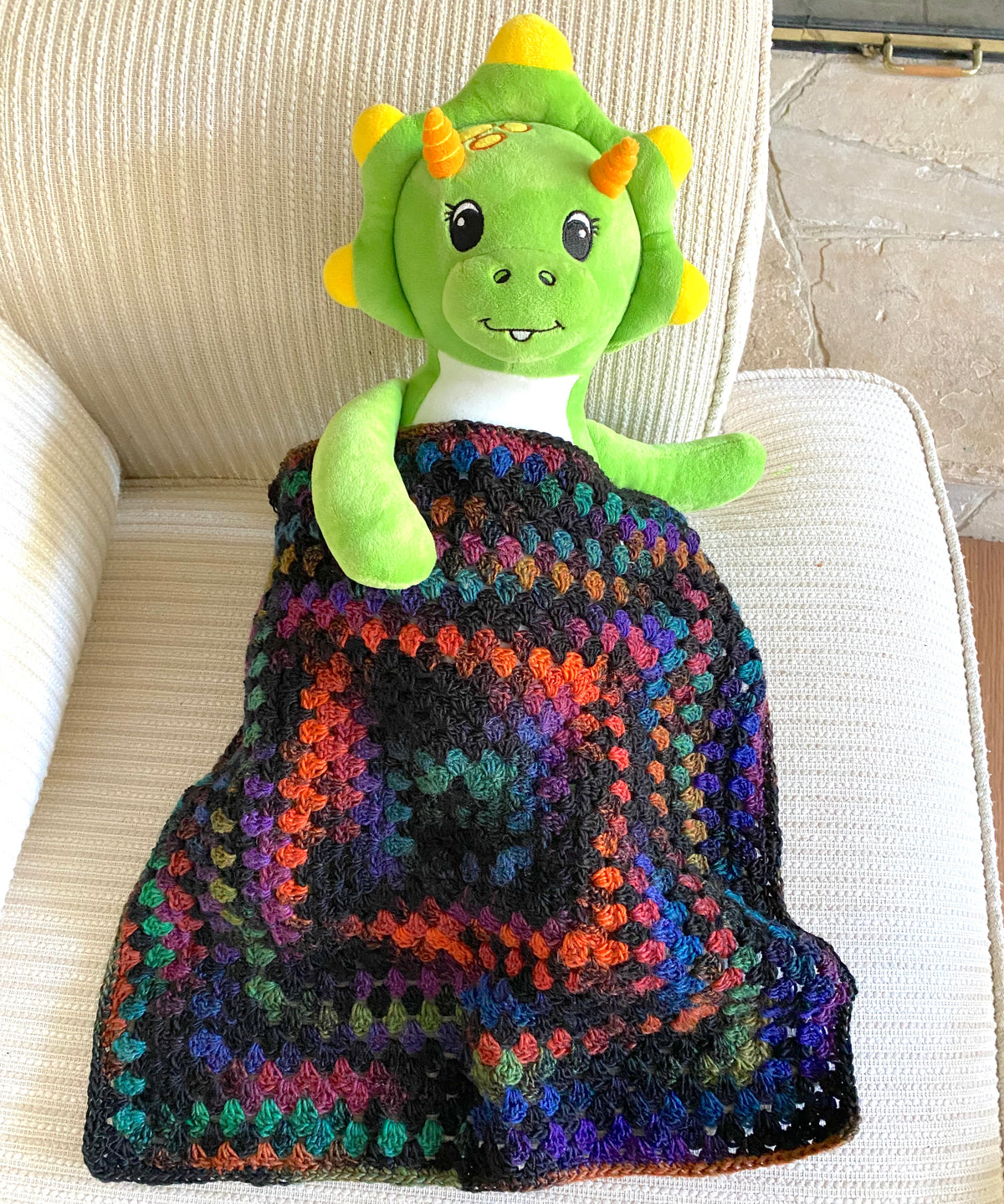Jewel-Tone Granny Square Crochet Blanket for Dolls & Stuffed Animals, 17" x 17"
