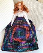 Jewel-Tone Granny Square Crochet Blanket for Dolls & Stuffed Animals, 17" x 17"