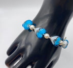 Blue and White Lampwork Heart and Freshwater Pearl Bracelet
