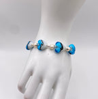 Blue and White Lampwork Heart and Freshwater Pearl Bracelet