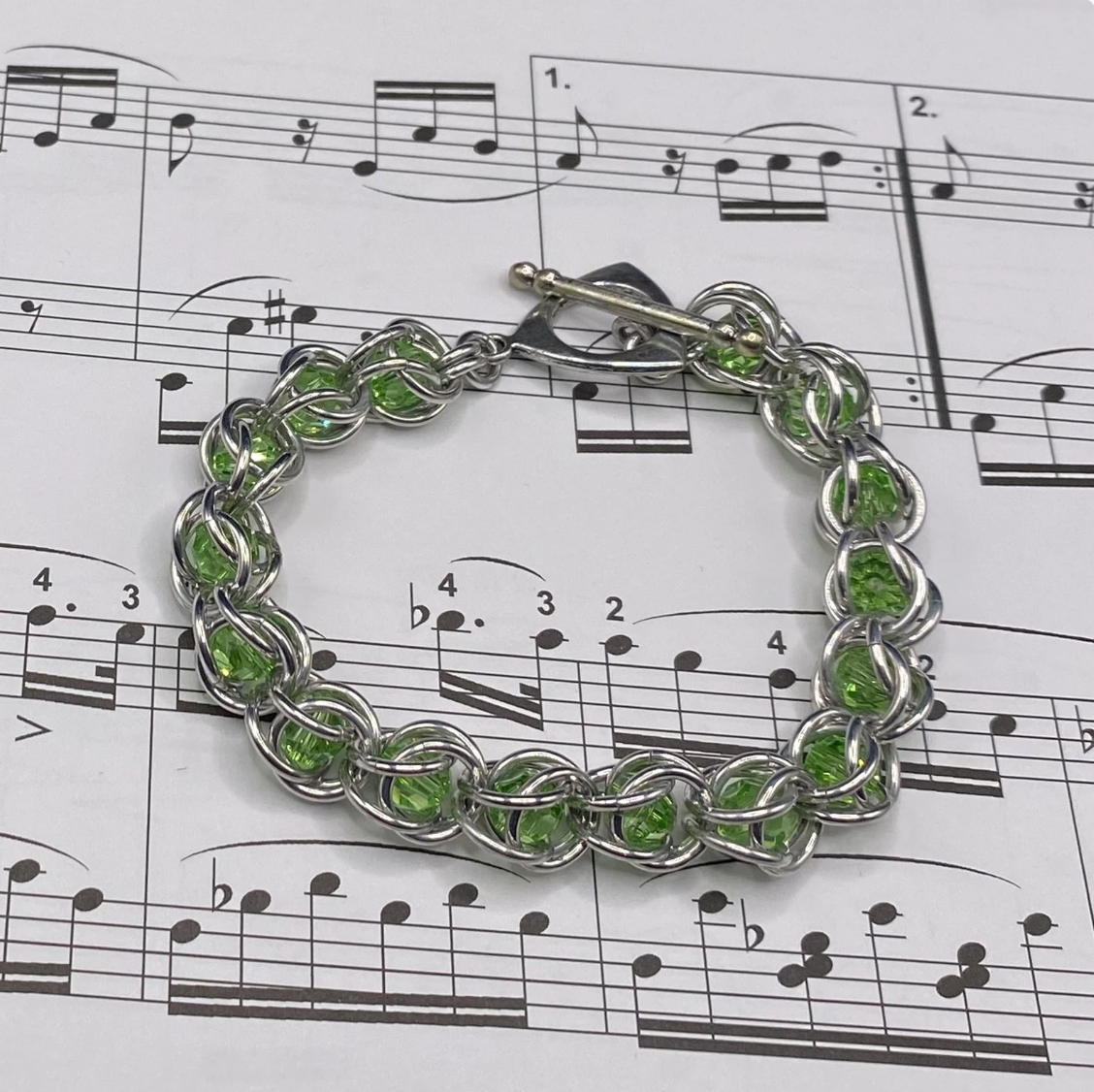 Peridot Crystal Chainmaille Bracelet
