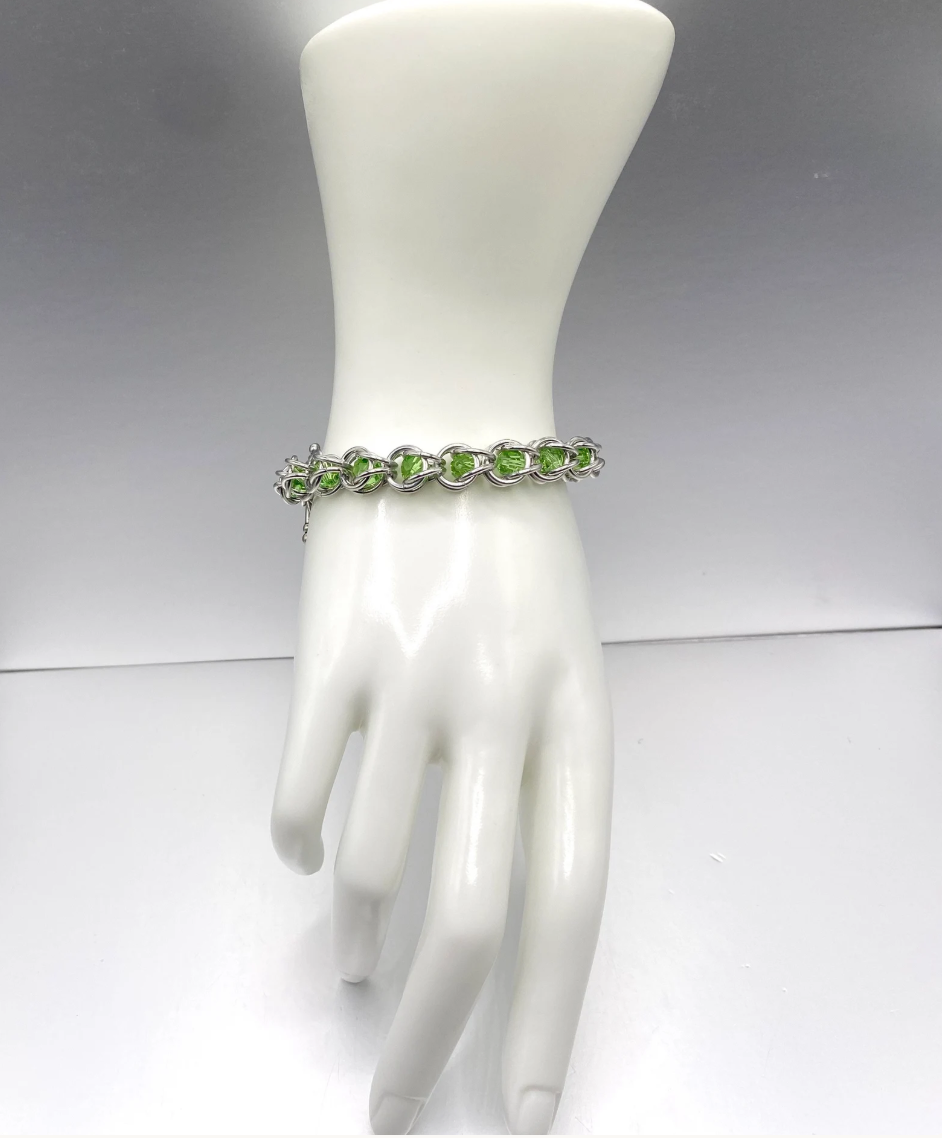 Peridot Crystal Chainmaille Bracelet