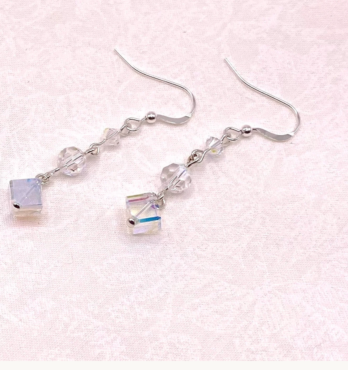 Sparkling Swarovski Crystal Aurora Borealis Cube Earrings