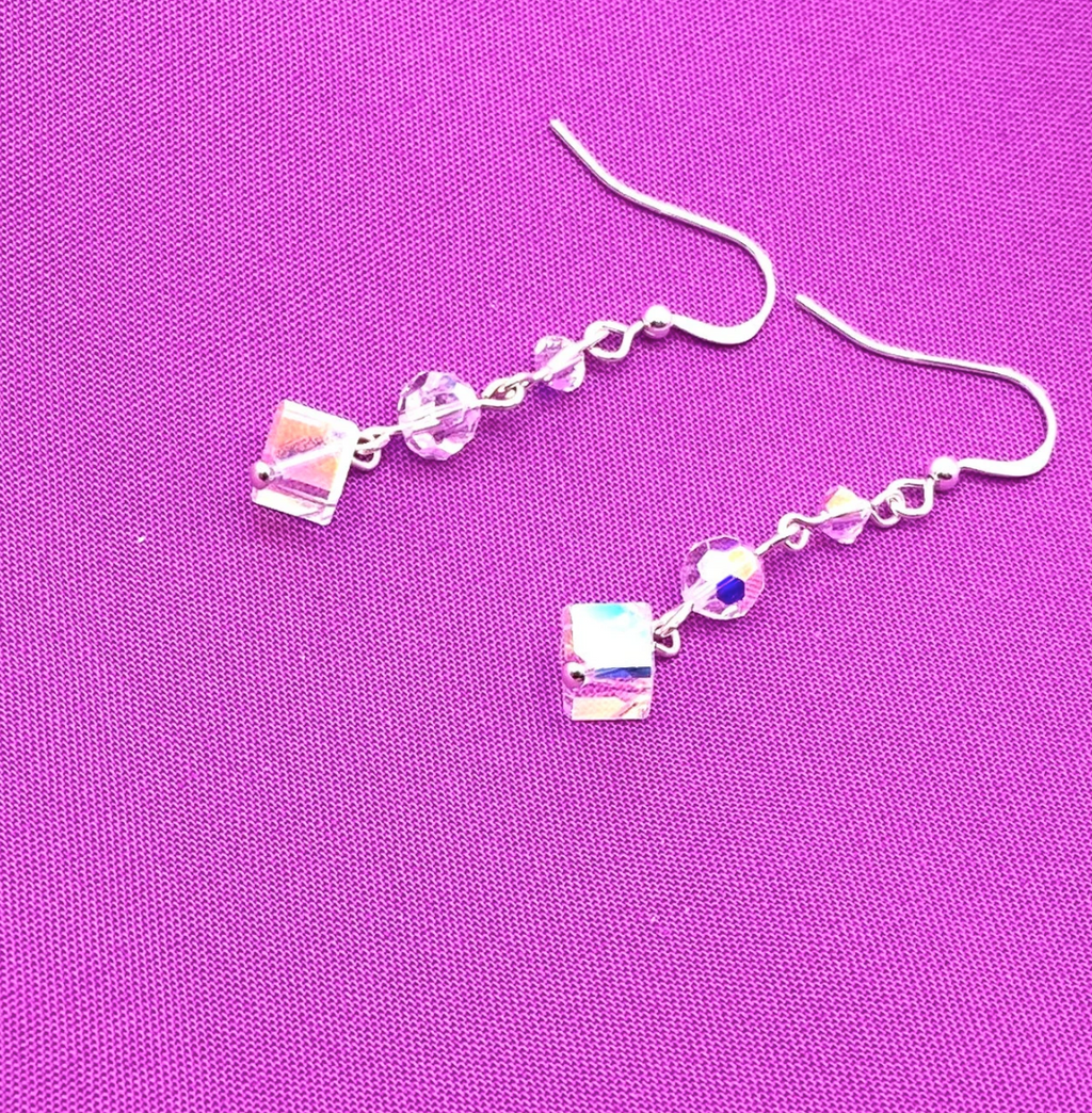 Sparkling Swarovski Crystal Aurora Borealis Cube Earrings