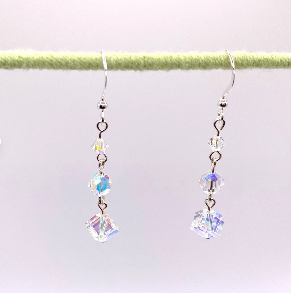 Sparkling Swarovski Crystal Aurora Borealis Cube Earrings