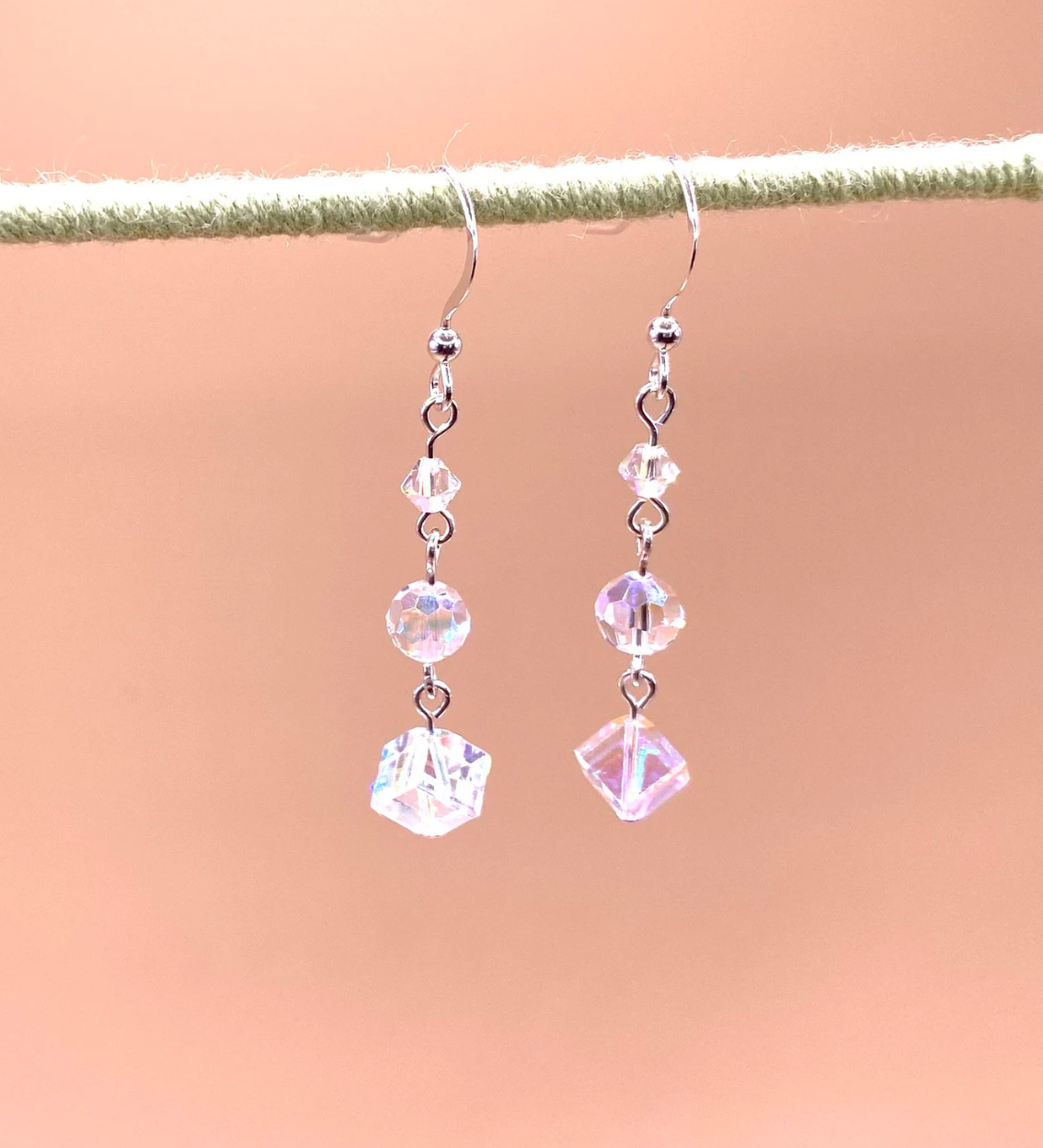 Sparkling Swarovski Crystal Aurora Borealis Cube Earrings