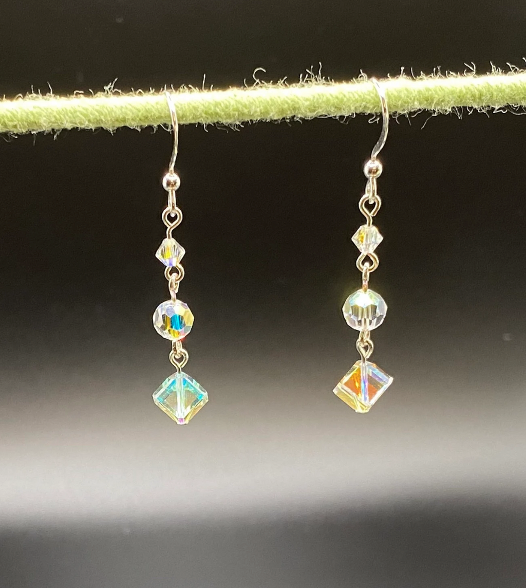 Sparkling Swarovski Crystal Aurora Borealis Cube Earrings