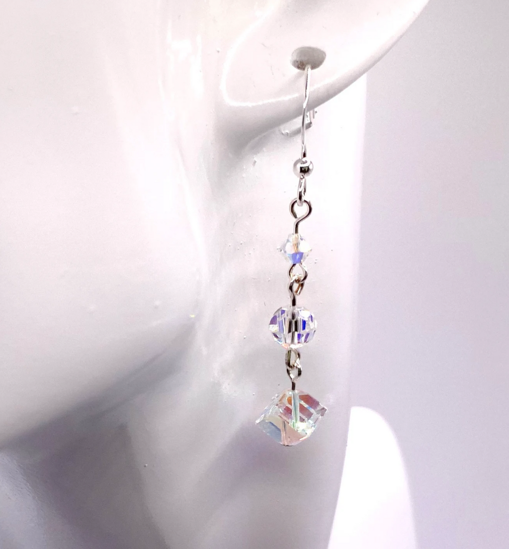 Sparkling Swarovski Crystal Aurora Borealis Cube Earrings