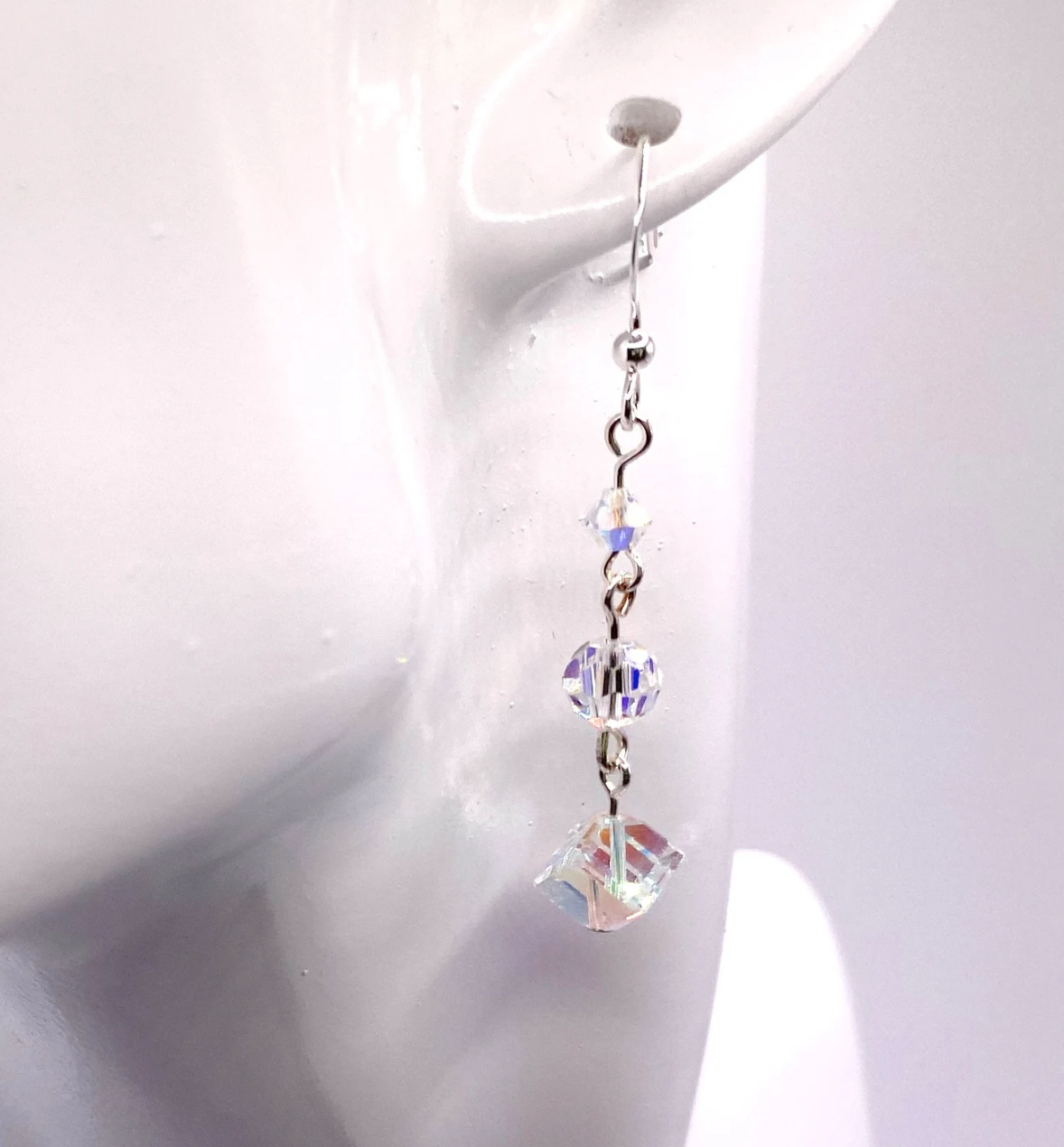 Sparkling Swarovski Crystal Aurora Borealis Cube Earrings