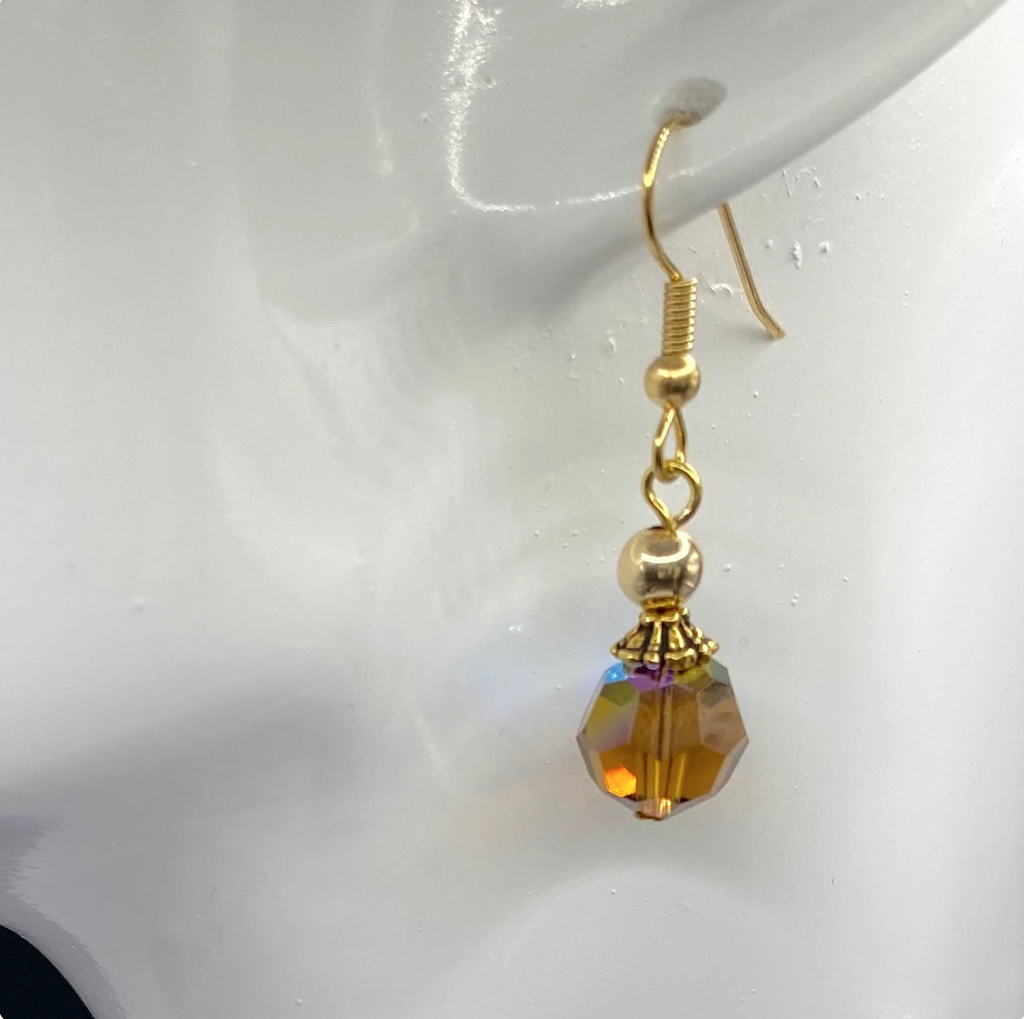 Smoke Topaz Swarovski Crystal Dangle Earrings: Aurora Borealis Iridescent