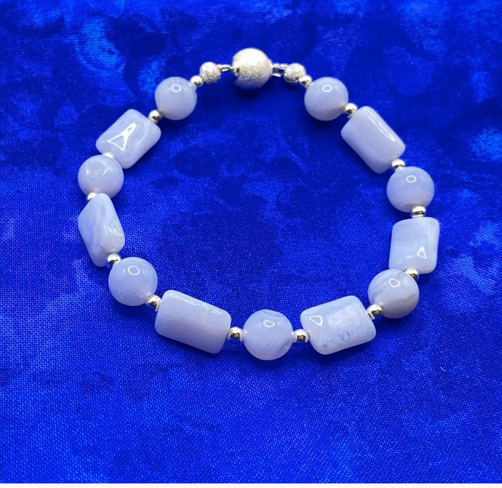 Light Blue Lace Agate Bracelet: Sterling Silver Stardust Clasp