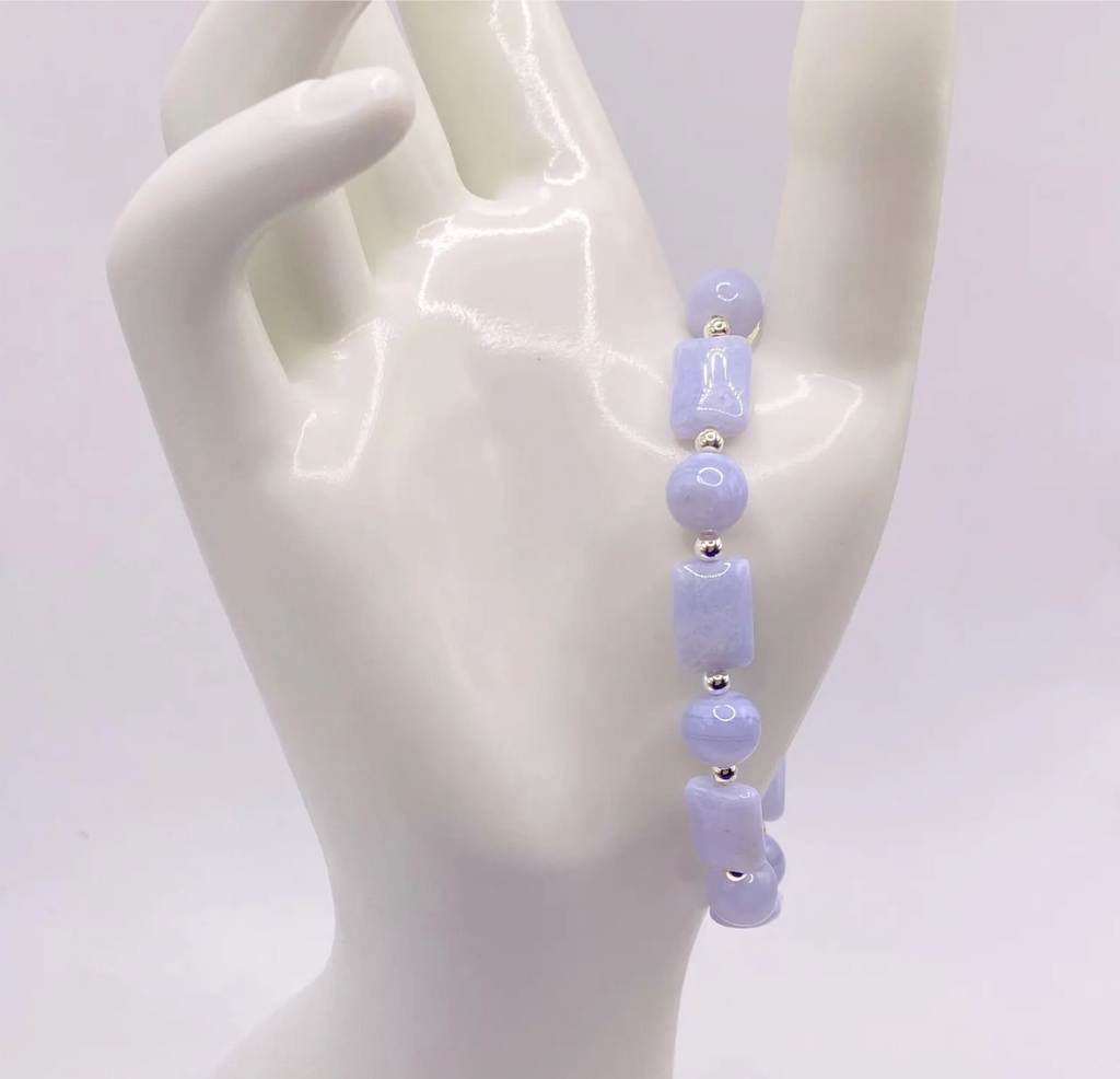 Light Blue Lace Agate Bracelet: Sterling Silver Stardust Clasp