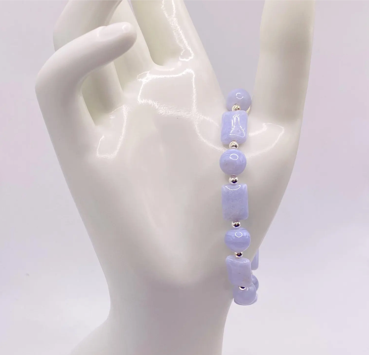 Light Blue Lace Agate Bracelet: Sterling Silver Stardust Clasp