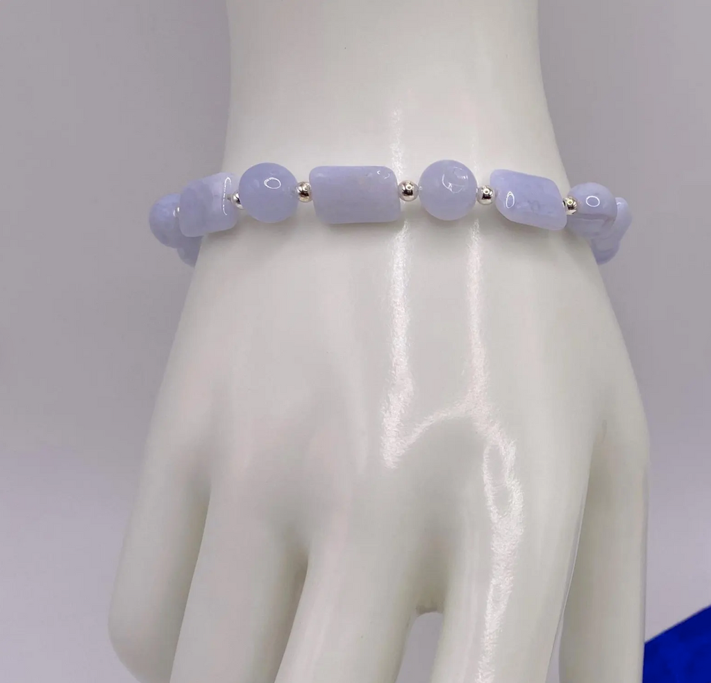 Light Blue Lace Agate Bracelet: Sterling Silver Stardust Clasp