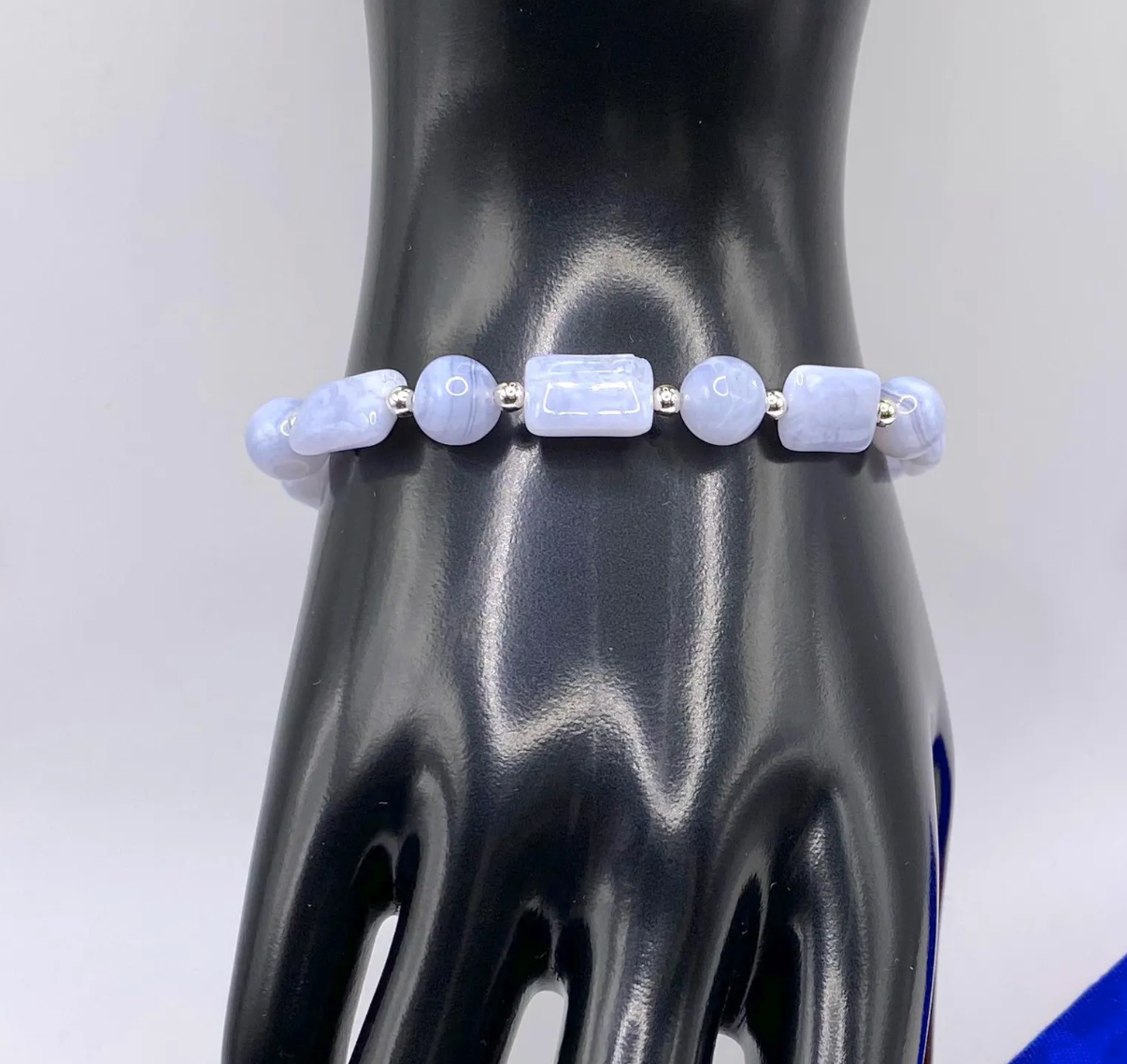 Light Blue Lace Agate Bracelet: Sterling Silver Stardust Clasp