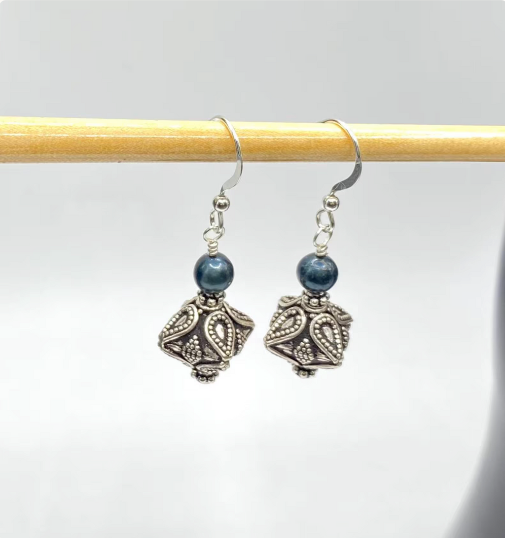 Bali Silver and Freshwater Pearl Earrings