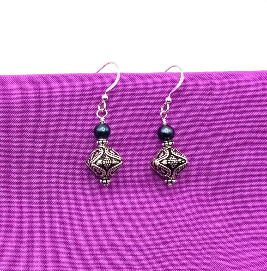 Bali Silver and Freshwater Pearl Earrings