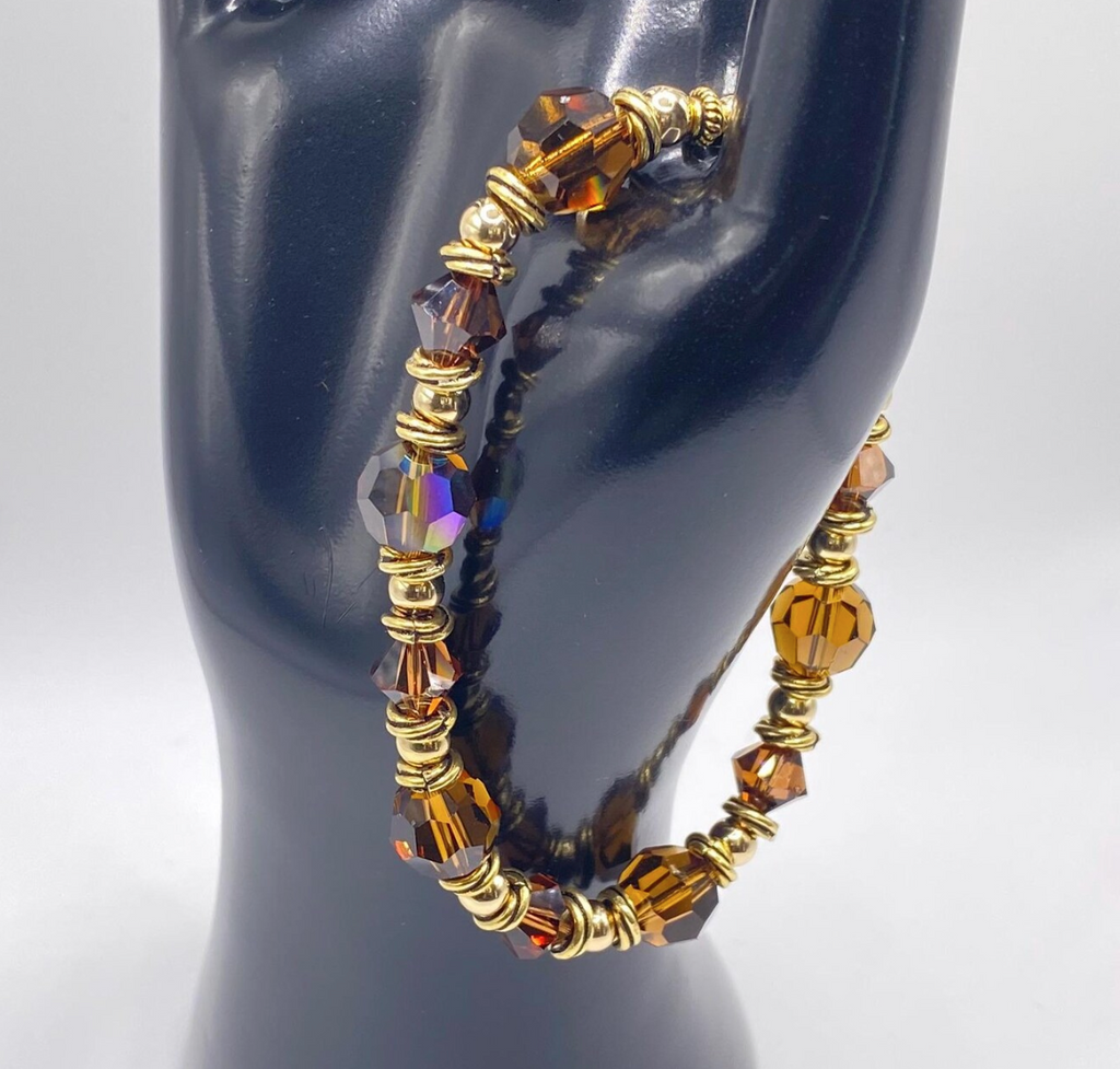 Brown Topaz Swarovski Crystal & Gold Filled Bead Bracelet