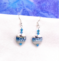 Aqua Lampwork Glass Earrings: Swarovski Crystal Drop Earrings