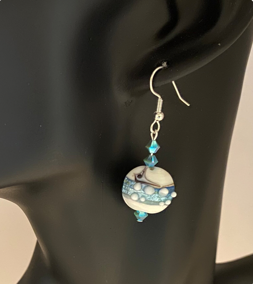 Aqua Lampwork Glass Earrings: Swarovski Crystal Drop Earrings