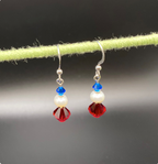 Patriotic Red White Blue Swarovski Crystal and Pearl Dangle Earrings