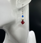 Patriotic Red White Blue Swarovski Crystal and Pearl Dangle Earrings