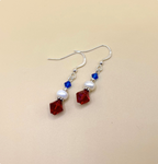 Patriotic Red White Blue Swarovski Crystal and Pearl Dangle Earrings