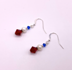 Patriotic Red White Blue Swarovski Crystal and Pearl Dangle Earrings