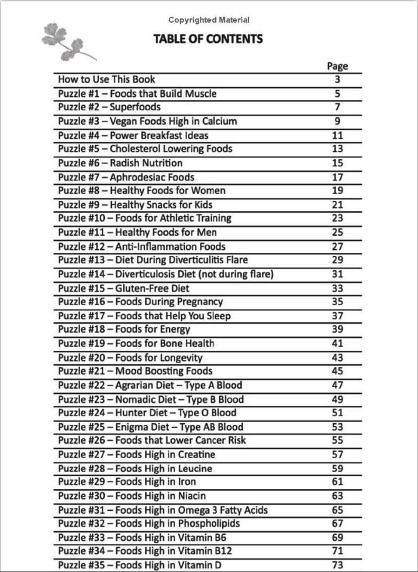 Healthy Foods Word Search Puzzle Book: Menu Ideas, Recipes, Health Info