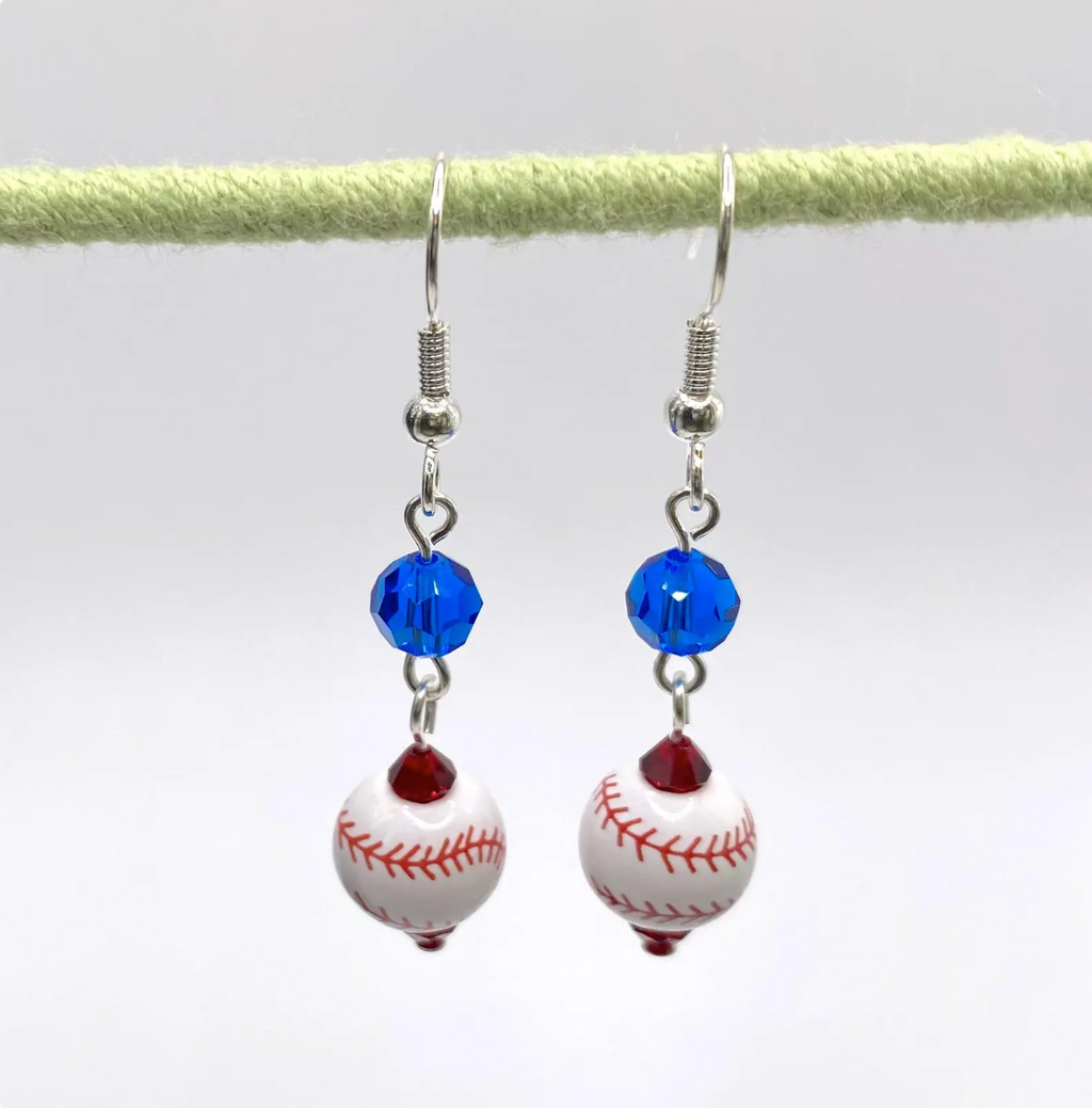Baseball Earrings: Crystal & Ceramic