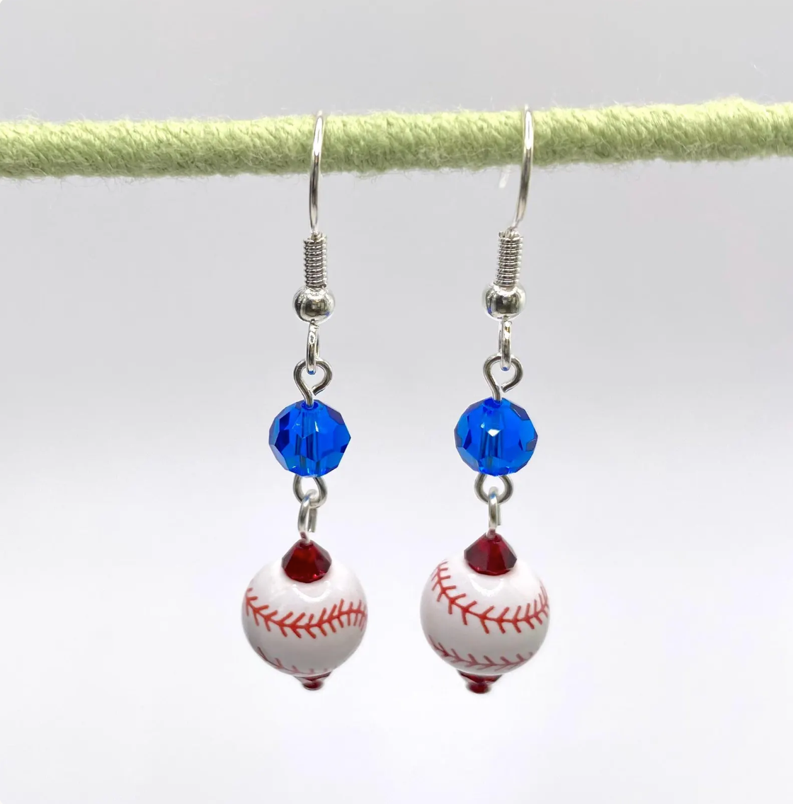 Baseball Earrings: Crystal & Ceramic