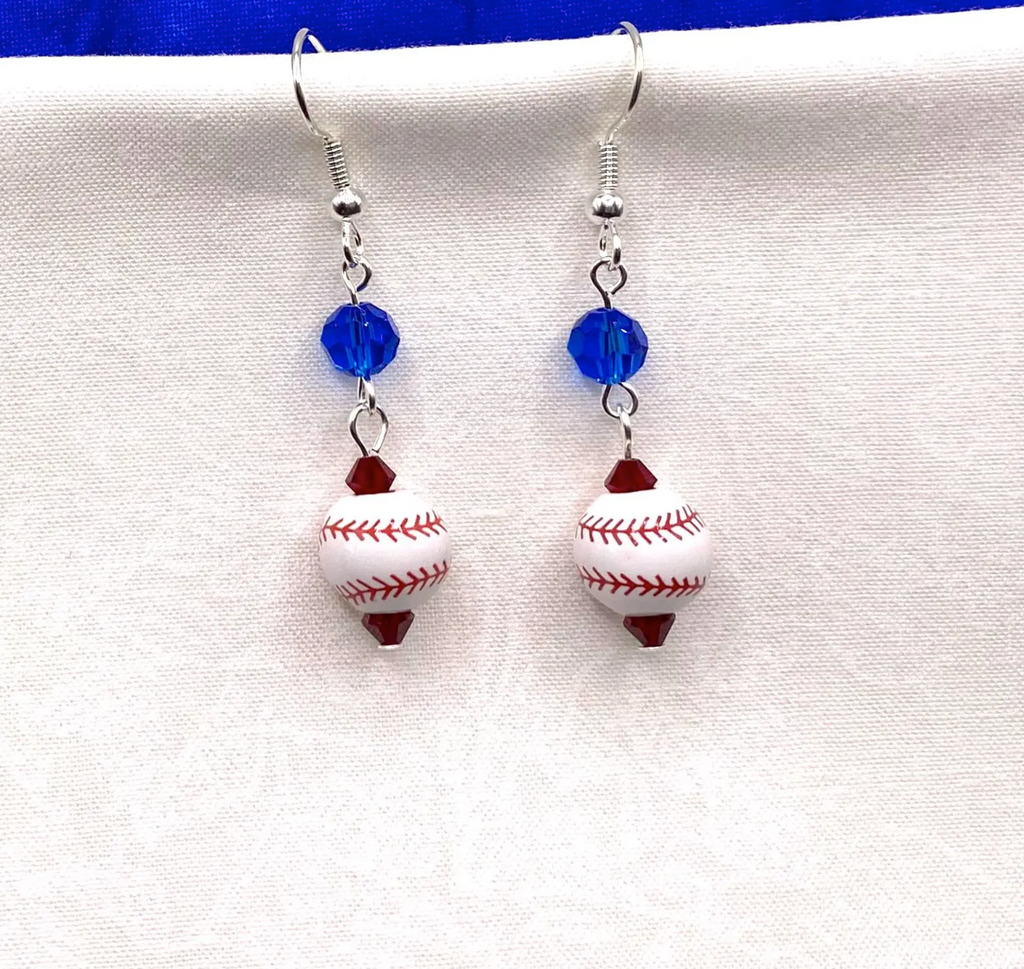 Baseball Earrings: Crystal & Ceramic