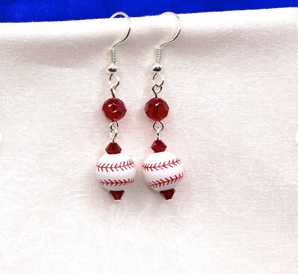 Baseball Earrings: Crystal & Ceramic