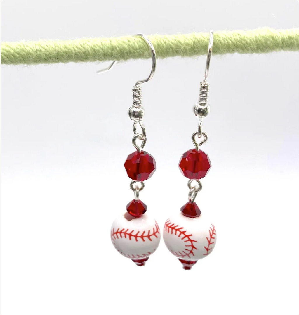 Baseball Earrings: Crystal & Ceramic