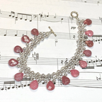 Woven Rhodonite & Freshwater Pearl Bracelet: Sterling Silver Clasp
