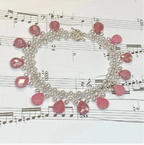 Woven Rhodonite & Freshwater Pearl Bracelet: Sterling Silver Clasp