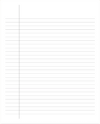 A sample college ruled composition notebook page showing blank lines with a single vertical margin line on a white background.