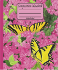 Yellow Butterflies on Pink Flowers Wide Ruled Composition Notebook