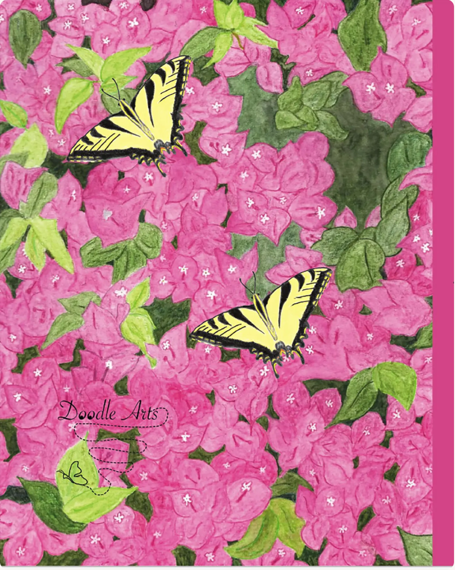 Yellow Butterflies on Pink Flowers Wide Ruled Composition Notebook