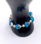 Blue and White Lampwork Heart and Freshwater Pearl Bracelet