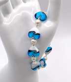 Blue and White Lampwork Heart and Freshwater Pearl Bracelet