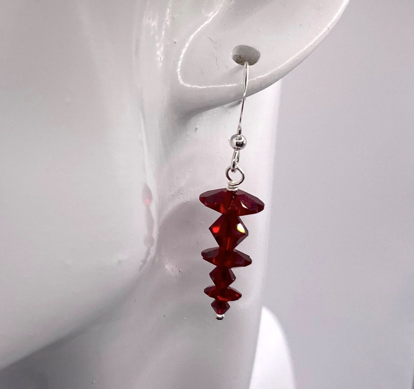 Red Descending Stacked Siam Swarovski Crystal Earrings