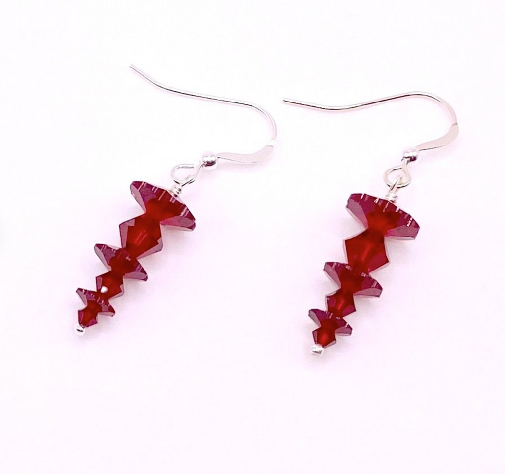 Red Descending Stacked Siam Swarovski Crystal Earrings
