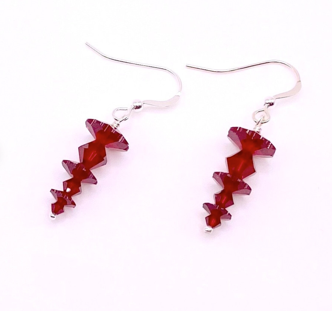 Red Descending Stacked Siam Swarovski Crystal Earrings