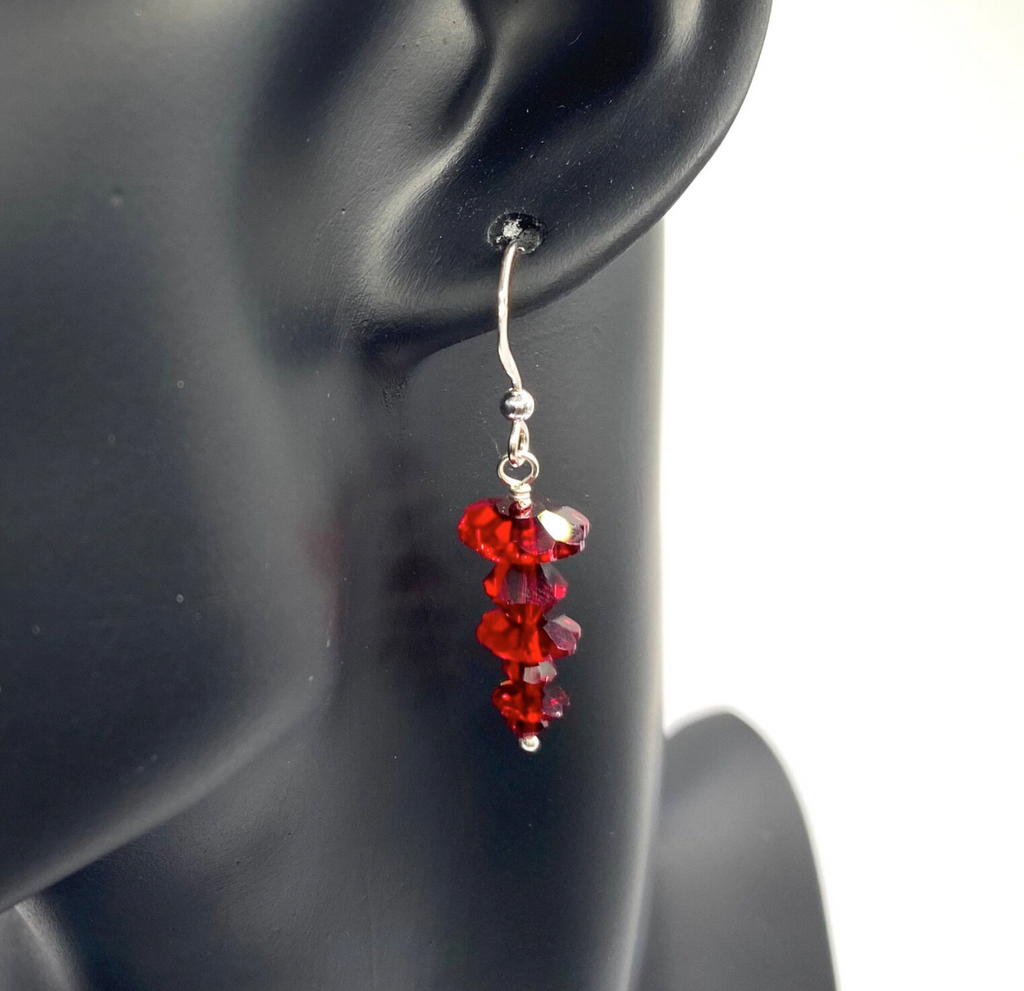 Red Descending Stacked Siam Swarovski Crystal Earrings