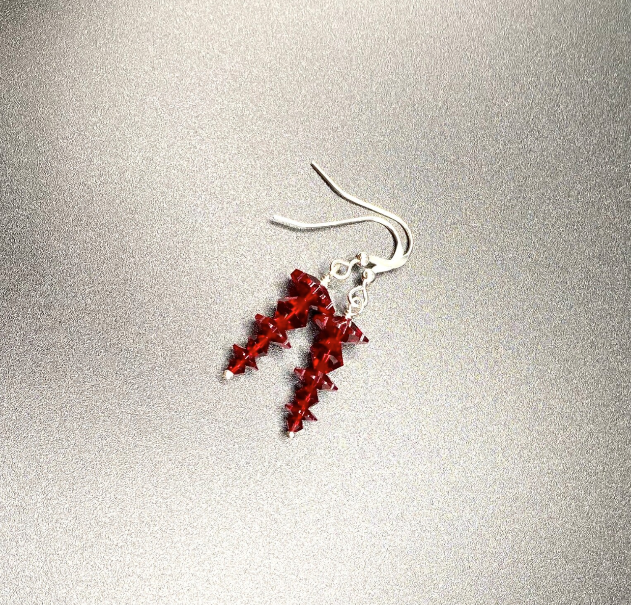 Red Descending Stacked Siam Swarovski Crystal Earrings