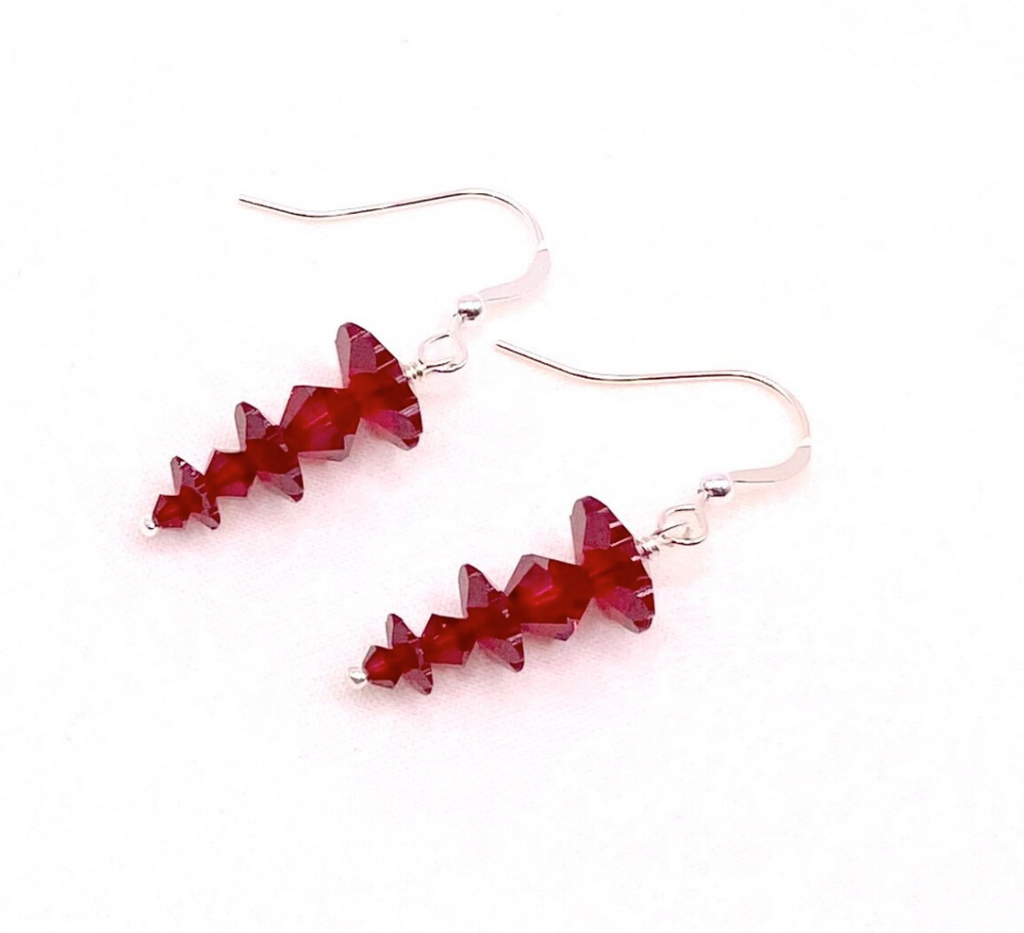 Red Descending Stacked Siam Swarovski Crystal Earrings
